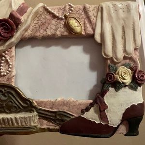 Victorian picture frame hat pearls gloves shoes
